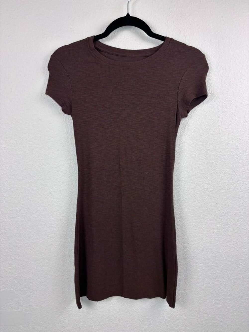 Aerie women's XS brown ribbed fitted bodycon mini dress crew neck casual